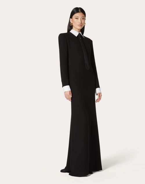 Valentino - Robe Longue En Cady Couture - Noir/blanc - Femme - Robes