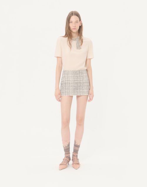 Valentino - Embroidered Crepe De Chine Top - Coral/silver - Woman - Shirts And Tops