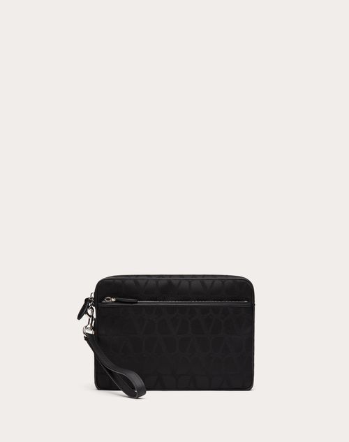 Valentino Garavani - Toile Iconographe Pouch In Technical Fabric With Leather Details - Black - Man - Bags