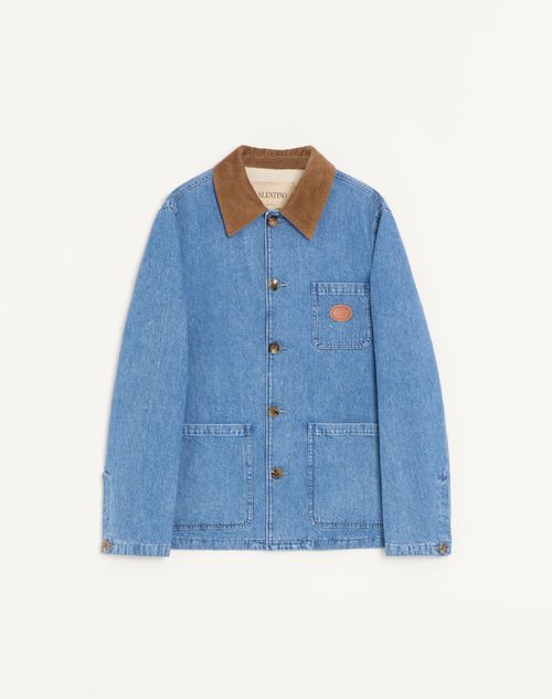 Valentino - Valentino Denim Shirt Jacket With Vlogo Patch - Denim - Man - Denim