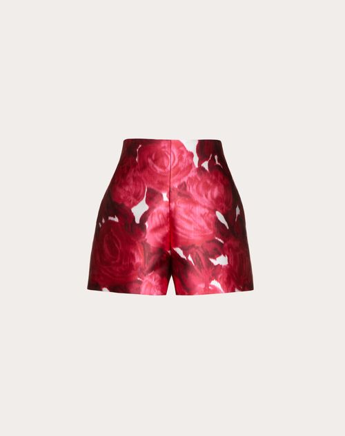 Valentino - Shorts In Valentino Rose Moire' Techno Duchesse - Ivory/red - Woman - Trousers And Shorts