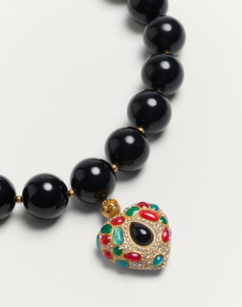 Valentino Garavani - Coeur Royal Necklace In Metal, Resin, Enamel And Swarovski® Crystals - Antique Brass/red/black/crystal - Woman - Fashion Jewelry