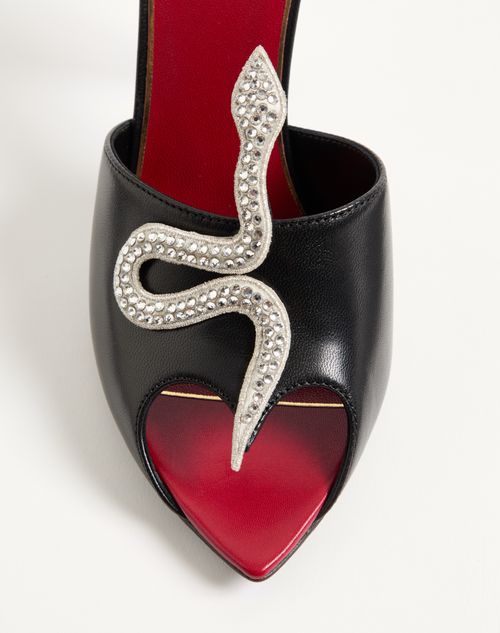 Valentino Garavani - Coeur Vipère Kidskin Slide Sandal 105mm - Black/crystal - Woman - Sandals
