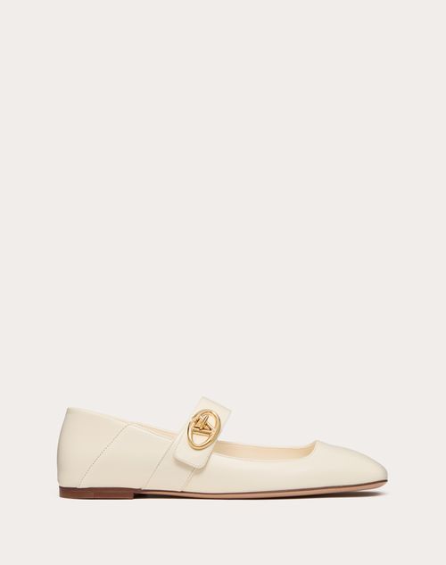 Valentino Garavani - Vlogo Locker Mary-jane Ballerina In Calfskin - Ivory - Woman - Shelf - W Shoes - Ballerinas