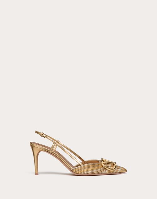 Valentino Garavani - Zapatos De Tacón Vlogo Signature Metalizados Con Correa Trasera Y Bordado Cornely, Tacón De 80 mm - Oro - Mujer - Salones