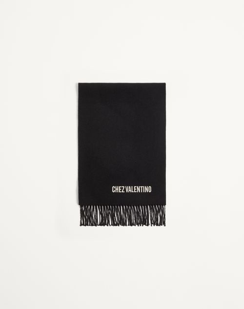 Valentino Garavani - Wool Scarf With Vlogo Embroidery - Black/butter - Man - Soft Accessories