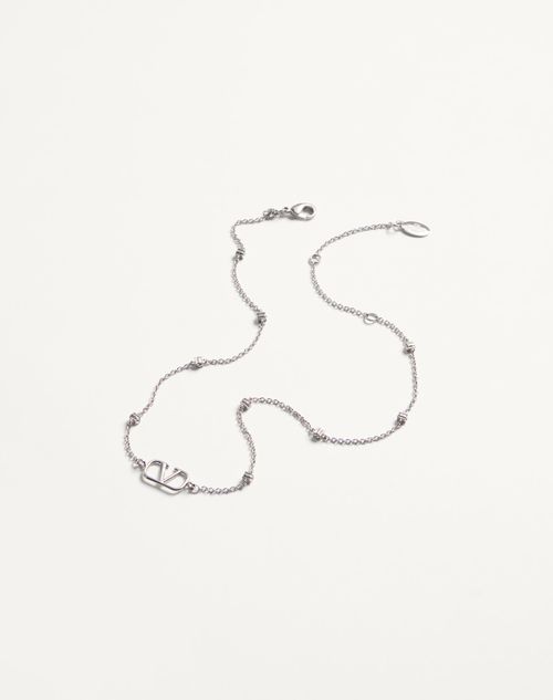 Valentino Garavani - Mini Vlogo Signature Necklace In Metal And Swarovski® Crystals - Palladium - Woman - Jewellery