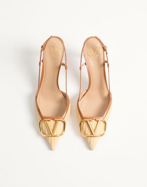 Valentino Garavani - Vlogo Signature Raffia Slingback Pumps 80mm - Beige - Woman - Pumps