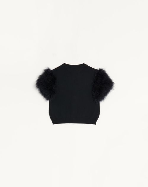 Valentino - Wool Knit Cardigan With Feathers - Black - Woman - Knitwear