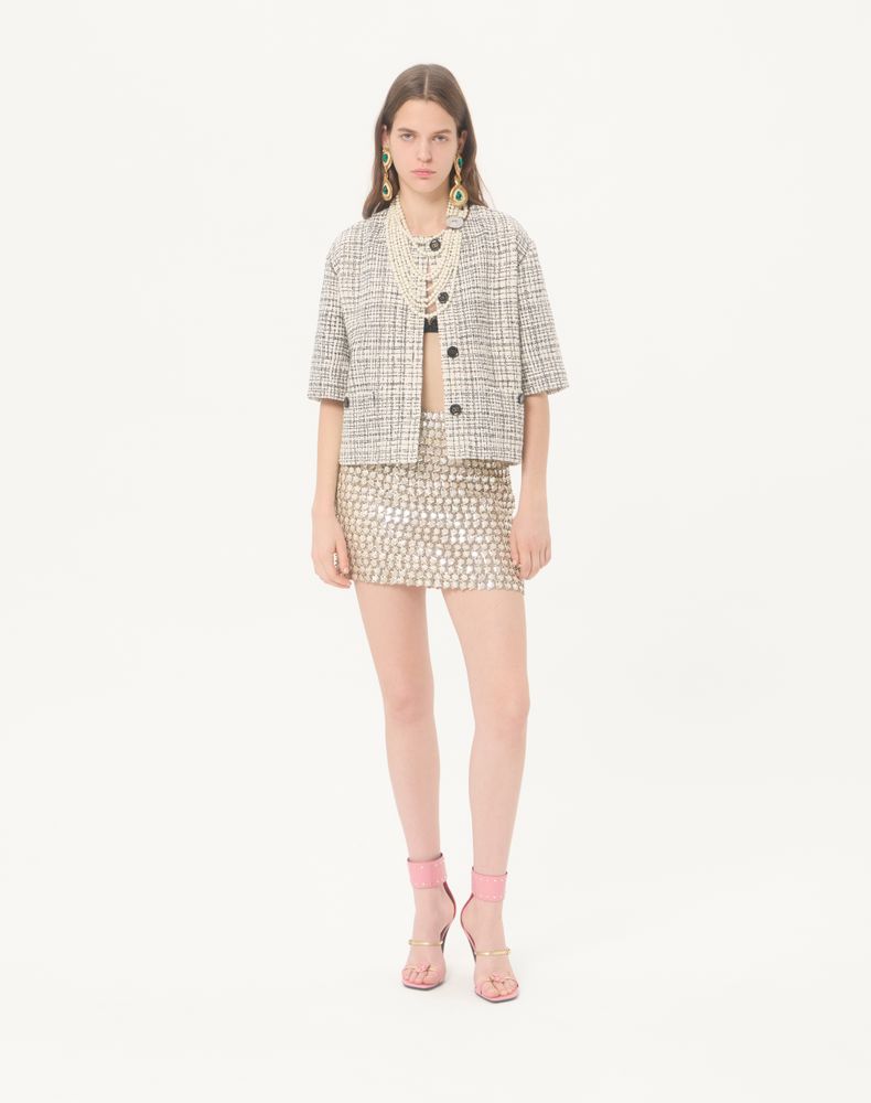 Valentino Square Tweed Jacket Woman Vanilla/Black 42