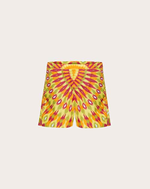 Valentino - Round Rain Print Nylon Swimsuit - Orange/multicolor - Man - Men Valentino Escape 2022 Collection