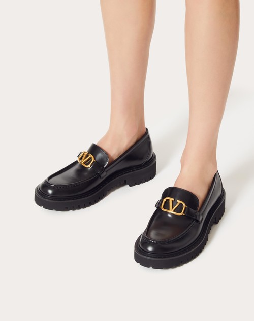 Valentino Garavani Black VLogo Signature Grainy Calfskin Loafers