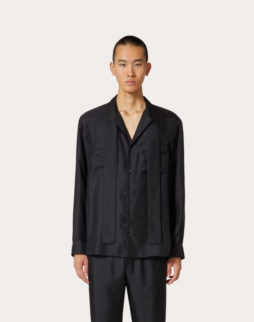 Silk Pajama Shirt With Scarf Collar for Man in Black | Valentino US