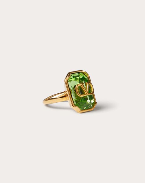 Valentino Garavani - Vlogo Signature Metal Ring With Crystals E-commerce Exclusive - Gold/green - Woman - Woman Bags & Accessories Sale