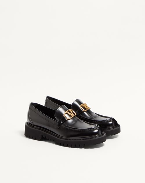Valentino Garavani - Vlogo Signature Calfskin Loafer - Black - Woman - Loafers And Oxford