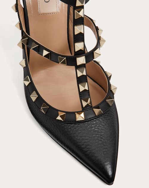 Rockstud Grainy Ankle Strap Pump 100 Mm for Woman Black | Valentino US