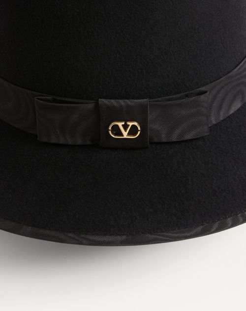 Valentino Garavani - Sombrero De Fieltro Vlogo Signature Con Cinta De Moiré - Negro - Mujer - Sombreros Y Guantes