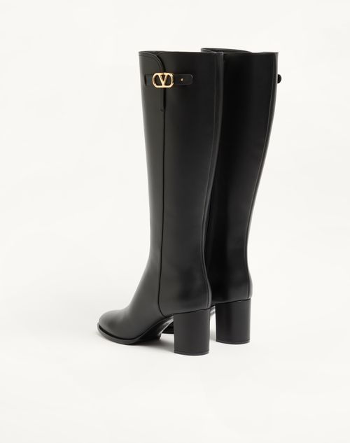 Valentino Garavani - Vlogo Signature Calfskin Boot 70mm - Black - Woman - Boots And Ankle Boots
