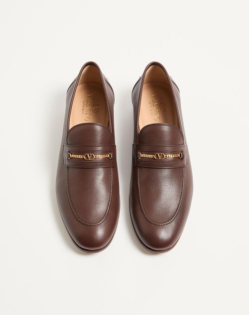 Valentino Garavani - Vlogo Signature Kidskin Moccasin - Bark Brown - Man - Shoes