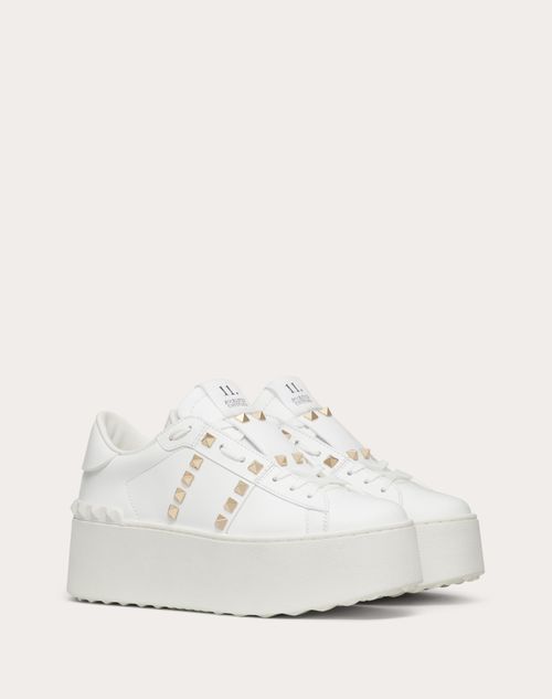 Valentino Garavani - Flatform Rockstud Untitled Sneaker In Calfskin - White - Woman - Open Sneakers - Shoes