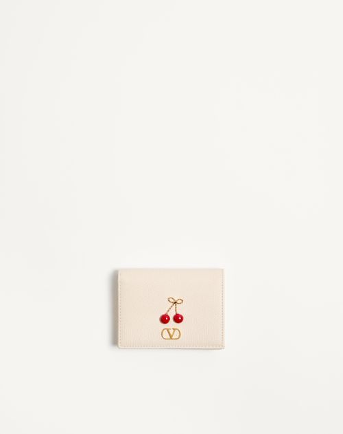 Valentino Garavani - Cherryfic Wallet In Grainy Calfskin - Light Ivory - Woman - Wallets And Small Leather Goods