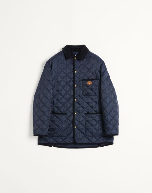 Valentino - Quilted Nylon Shirt Jacket With Vlogo Patch - Navy - Man - Outerwear