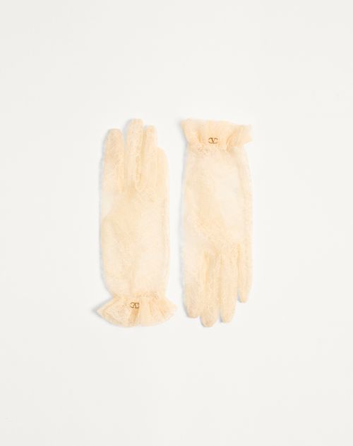 Valentino Garavani - Vlogo Signature Lace Gloves - Butter/gold - Woman - Hats And Gloves