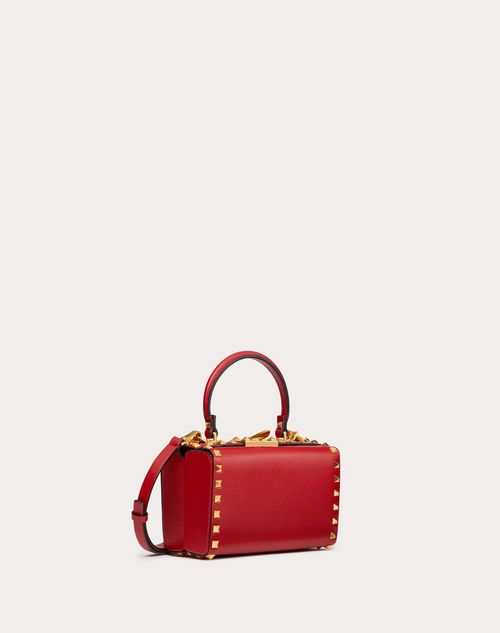Valentino Garavani - Rockstud Grainy Calfskin Box Bag - Rosso Valentino - Woman - Top Handle Bags