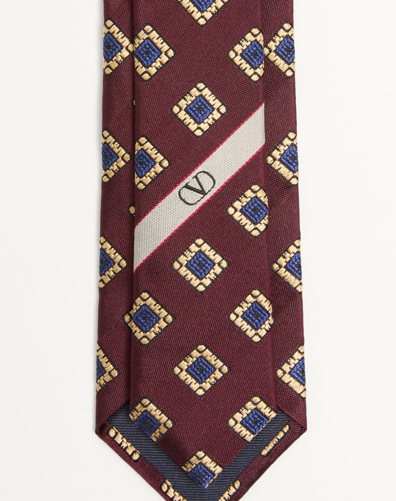 Valentino Garavani Valentie Patterned Tie In Silk, Wool, And Jacquard Man Bordeaux/Multicolour Uni