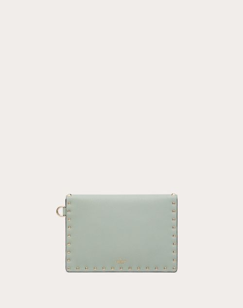 Rockstud Grainy Calfskin Pouch for Woman in Water Green