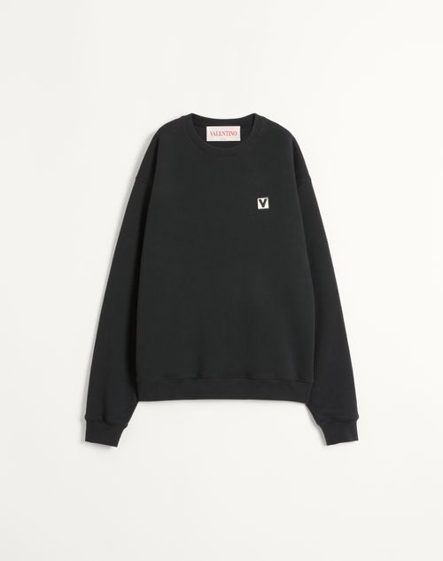 Cotton Crewneck Sweatshirt With Chez Valentino Patch for Man