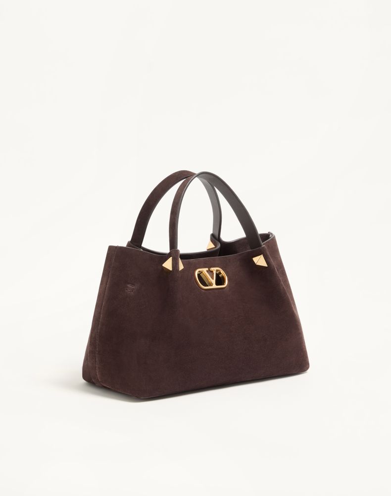 Valentino Garavani Small Shopping Bag In Soft Suede Woman Ebony Uni