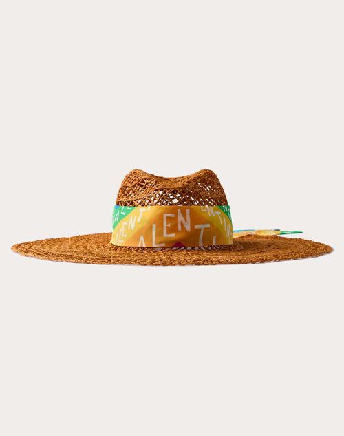 Valentino Garavani - Sombrero Escape De Paja Con Ala Ancha Y Pañuelo Tipo Bandeau De Seda - Multicolor - Mujer - Sombreros Y Guantes