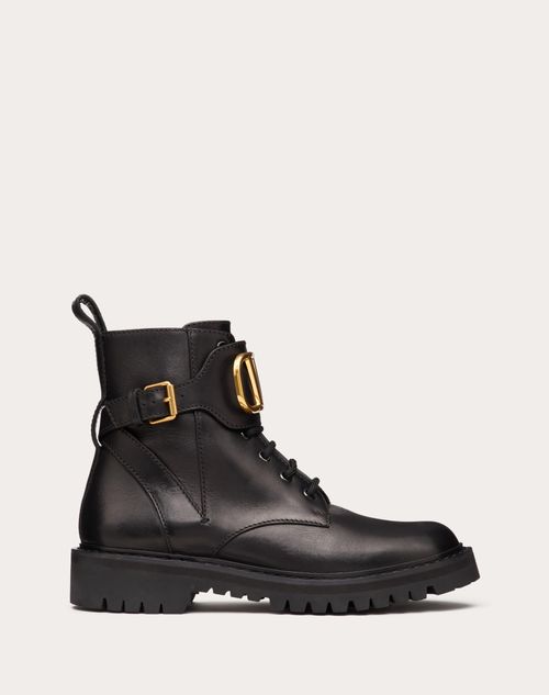 Valentino Garavani - Vlogo Signature Calfskin Combat Boot 35mm / .8 In. - Black - Woman - Boots&booties - Shoes