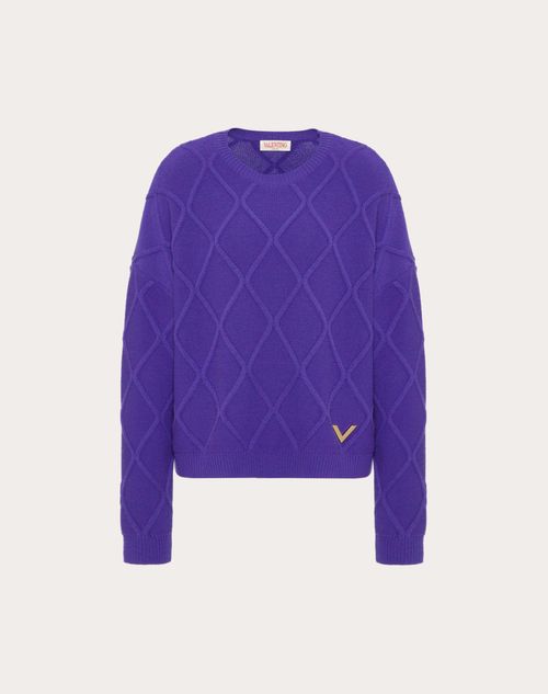 Valentino - V Gold Wool Sweater - Purple - Woman - Knitwear