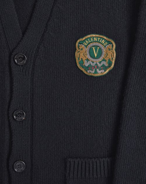 Valentino - Valentino Wool Cardigan With Embroidered Valentino Patch - Black - Man - Knitwear