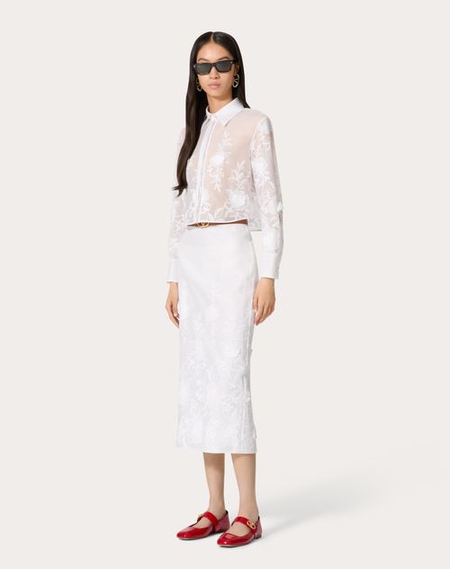 Valentino - Camellia Organdis Midi Skirt - Ivory - Woman - Skirts