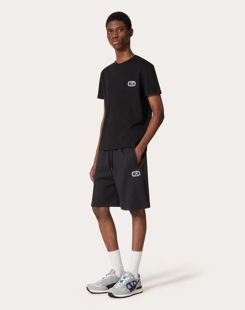 Valentino - Technical Cotton Bermuda Shorts With Vlogo Signature Patch - Black - Man - Pants And Shorts
