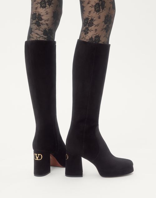 Valentino Garavani - Fawcette Platform Boot In Crust Leather 90mm - Black - Woman - Boots