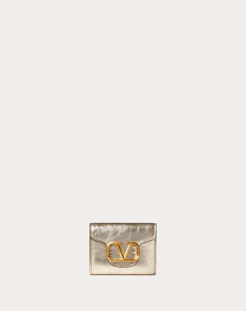 Valentino Garavani - Small Locò Wallet In Metallic Calfskin - Platinum - Woman - Gifts For Her