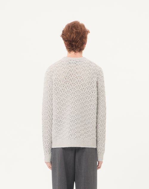 Valentino - Maglia Valentino In Lana E Cashmere Con V Detail Metallico - Grigio Chiaro - Uomo - Maglieria
