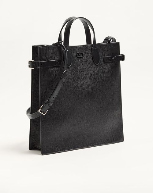 Valentino Garavani - Valentino Garavani Antibes Medium Tote Bag In Grained Leather - Black - Man - Totes