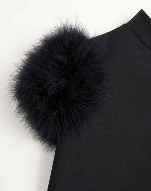 Valentino - Short Crepe Couture Dress With Feathers - Black - Woman - Dresses