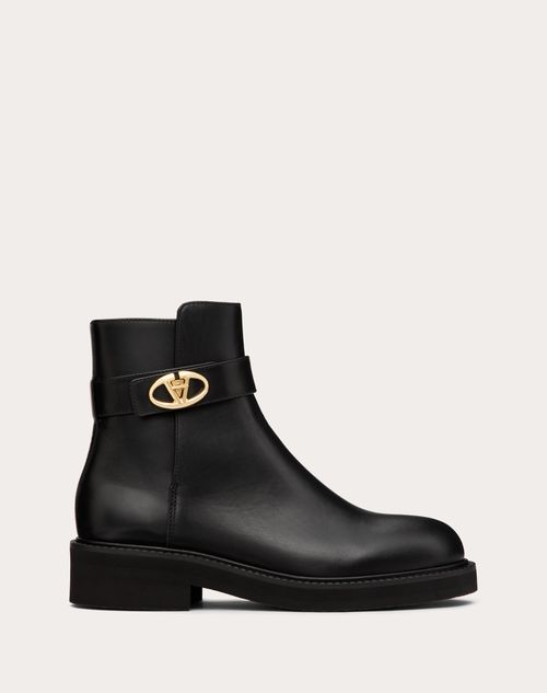 Valentino Garavani - Bottines Vlogo Locker En Cuir De Veau, Talon : 40 mm - Noir - Femme - Bottes