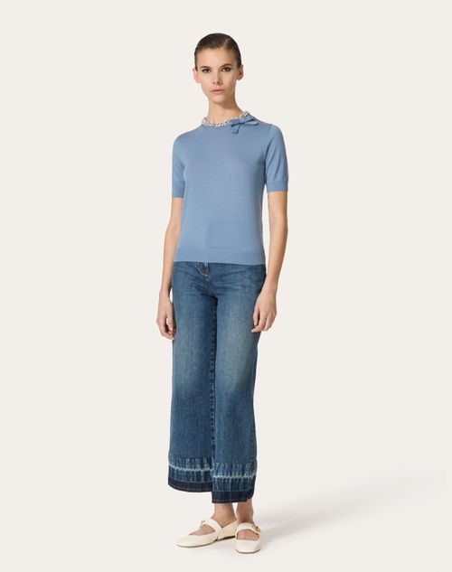 Valentino - Pull Brodé En Laine - Bleu D'azur - Femme - Maille