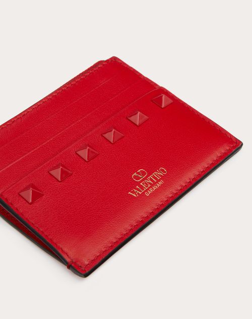 Valentino Garavani - Rockstud Calfskin Cardholder With Zipper - Rouge Pur - Woman - Wallets And Small Leather Goods