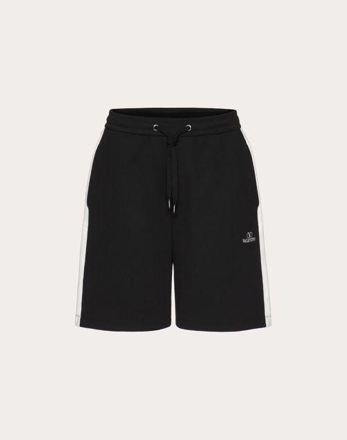 Valentino - Vlogo Valentino Print Technical Cotton Bermuda Shorts - Black - Man - Trousers And Shorts