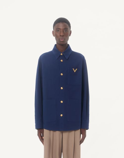 Valentino - Valentino Cotton Gabardine Shirt Jacket With Vgold - Cobalt - Man - Outerwear