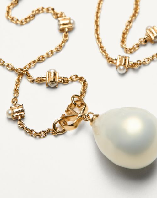 Valentino Garavani - Vlogo Signature Metal, Pearl And Swarovski® Crystal Necklace - Gold/cream/crystal - Woman - Jewelry
