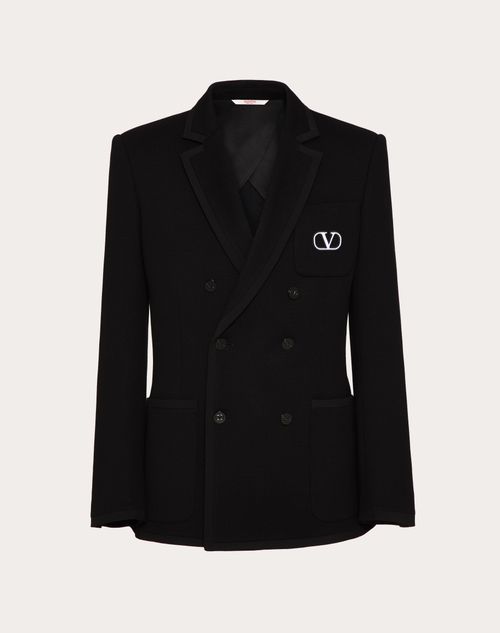 Valentino - Double-breasted Cotton Jersey Jacket With Vlogo Signature Patch - Black - Man - Coats And Blazers